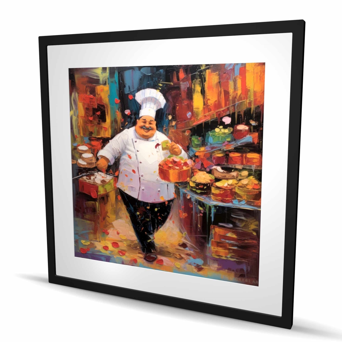 C1FM36366XV558 36 x 36 in. Walking Cook - White Abstract Framed Matted Print for Decor