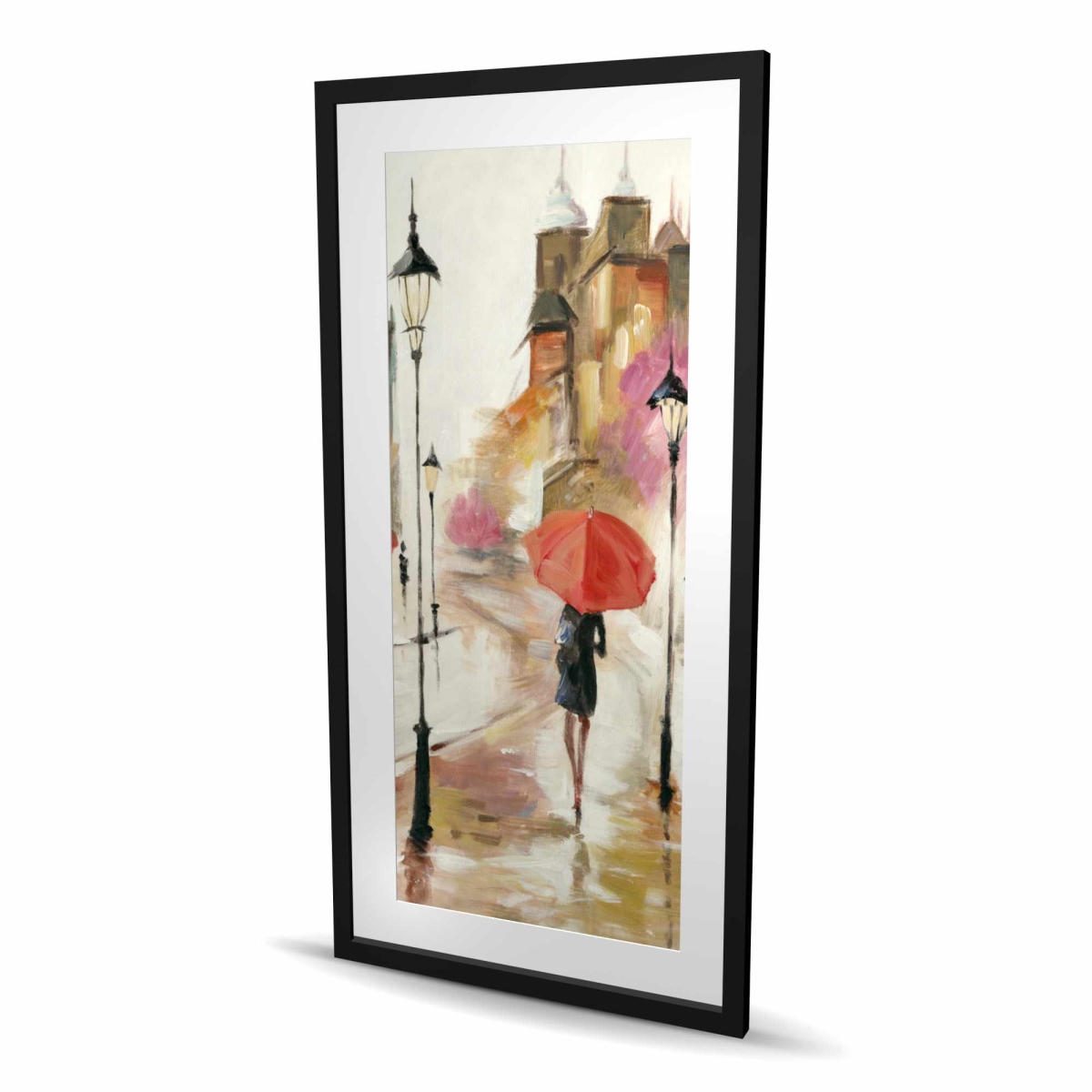 C1FM2448MI3SBM 24 x 48 in. Passersby Under Their Umbrellas - Framed Matted Print Decor