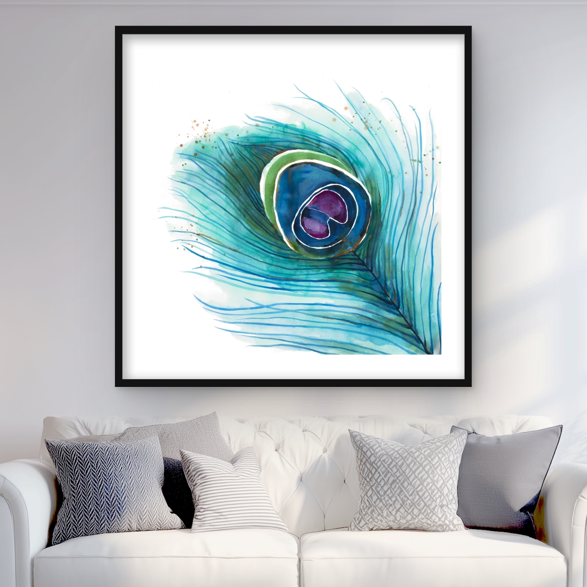 C1FM3636JTMEPY 36 x 36 in. Peacock Feather Closeup - Romantic Framed Matted Print Decor