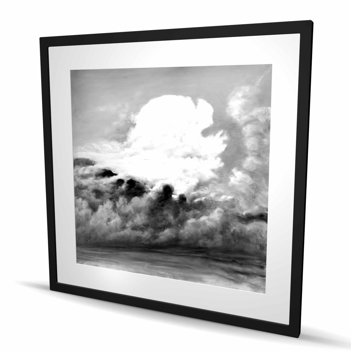 C1FM3636ATB5WB 36 x 36 in. Clouds - Black & White Framed Matted Print - Landscape Decor