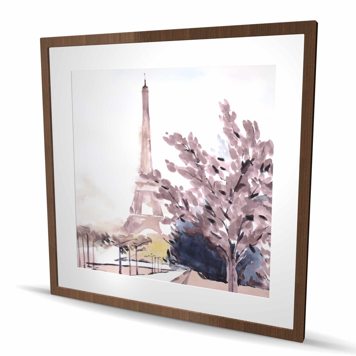 C1FM3636B6G2O5 36 x 36 in. Paris & Eiffel Scene - Blue Building Matted Print for Decor