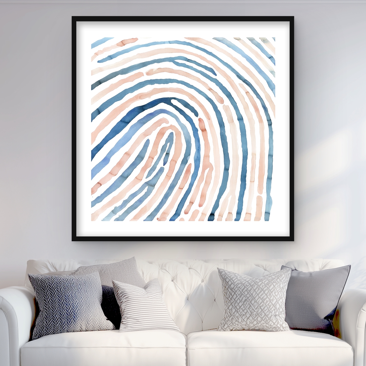 C1FM3636UB7N97 36 x 36 in. Fingerprint - Blue Miscellaneous Framed Matted Print Decor
