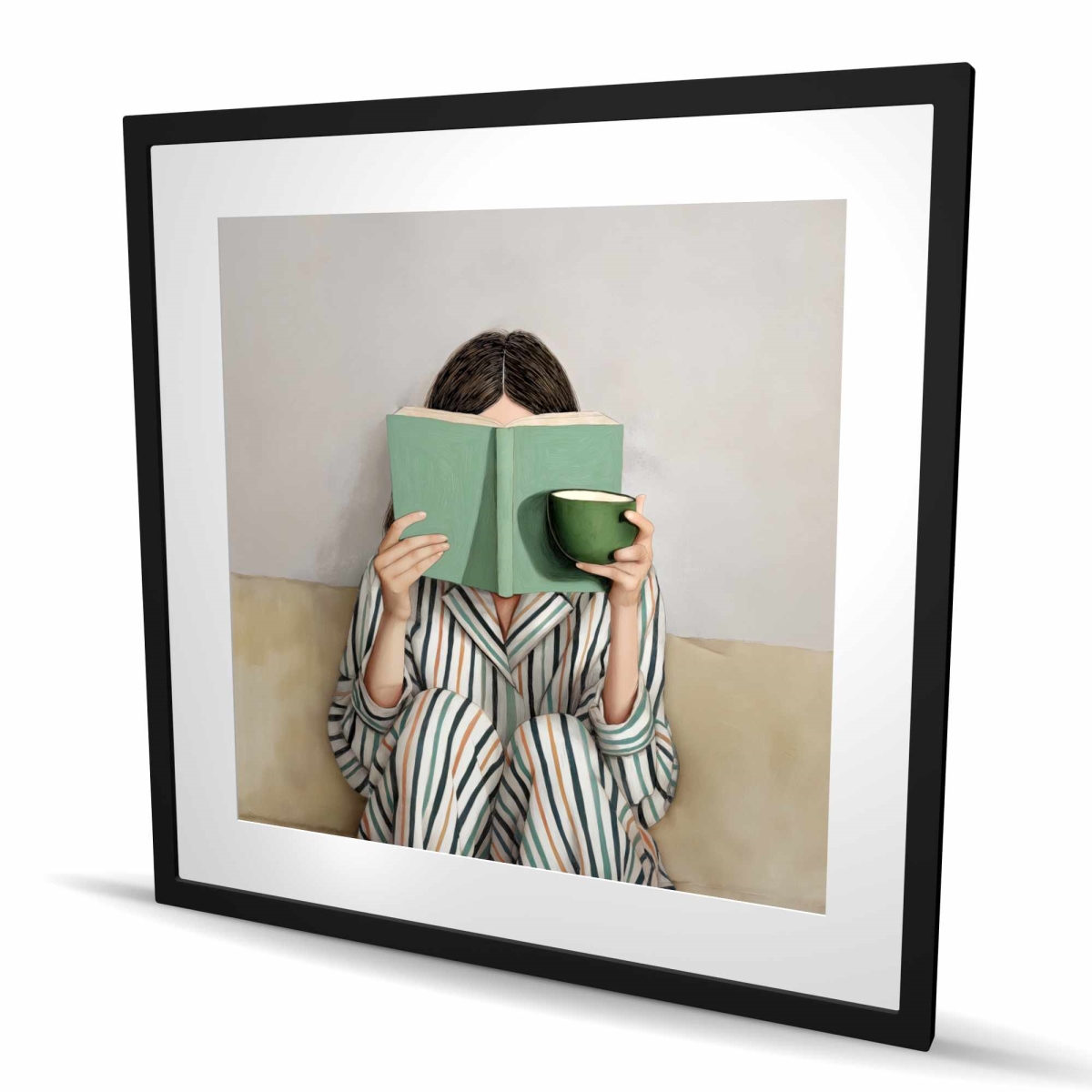 C1FM3636BBE2LV 36 x 36 in. Calmly Reading - Beige Figurative Framed Matted Print Decor