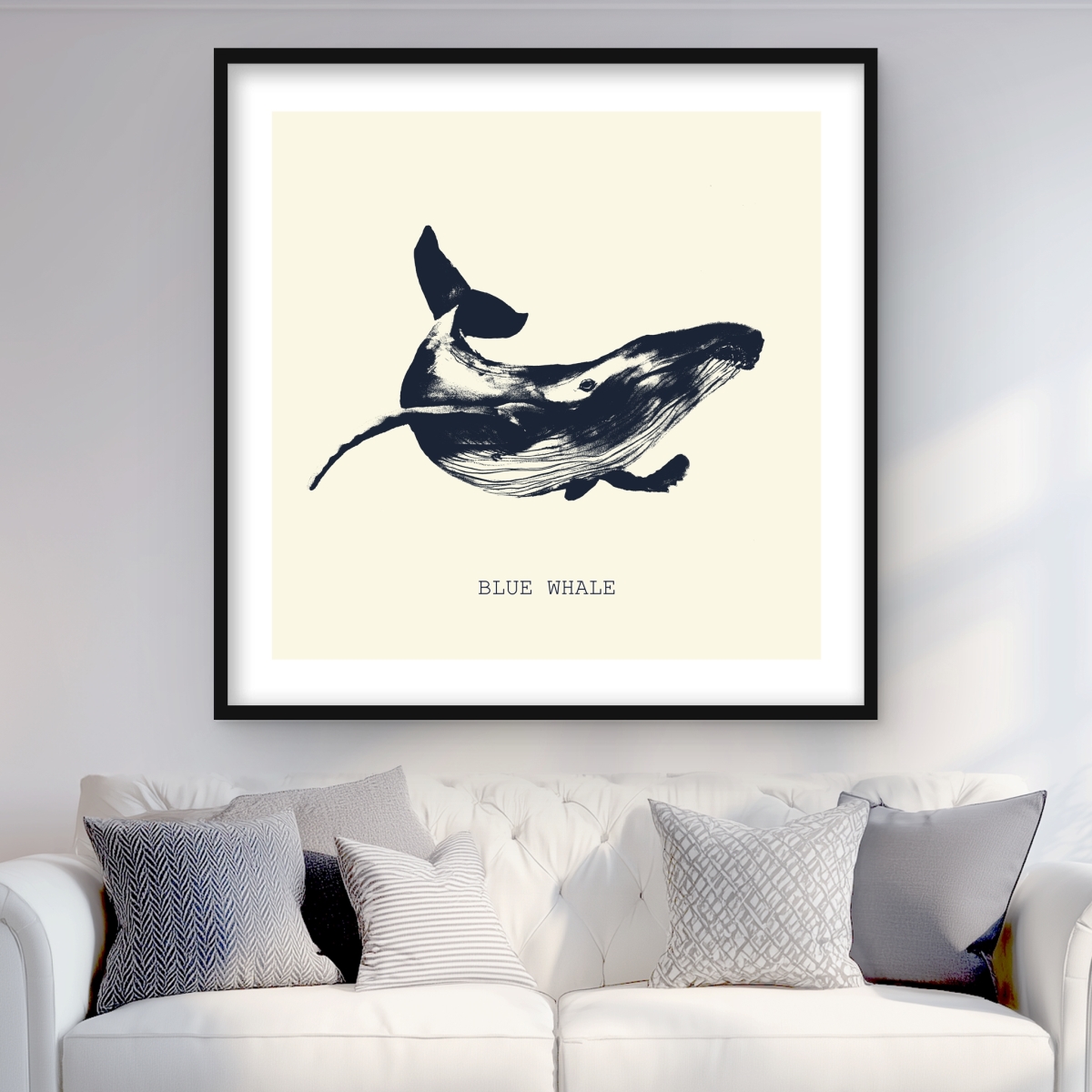 C1FM3636VRXEQ2 36 x 36 in. Blue Whale Sketch - Bathroom Animals Framed Print for Decor