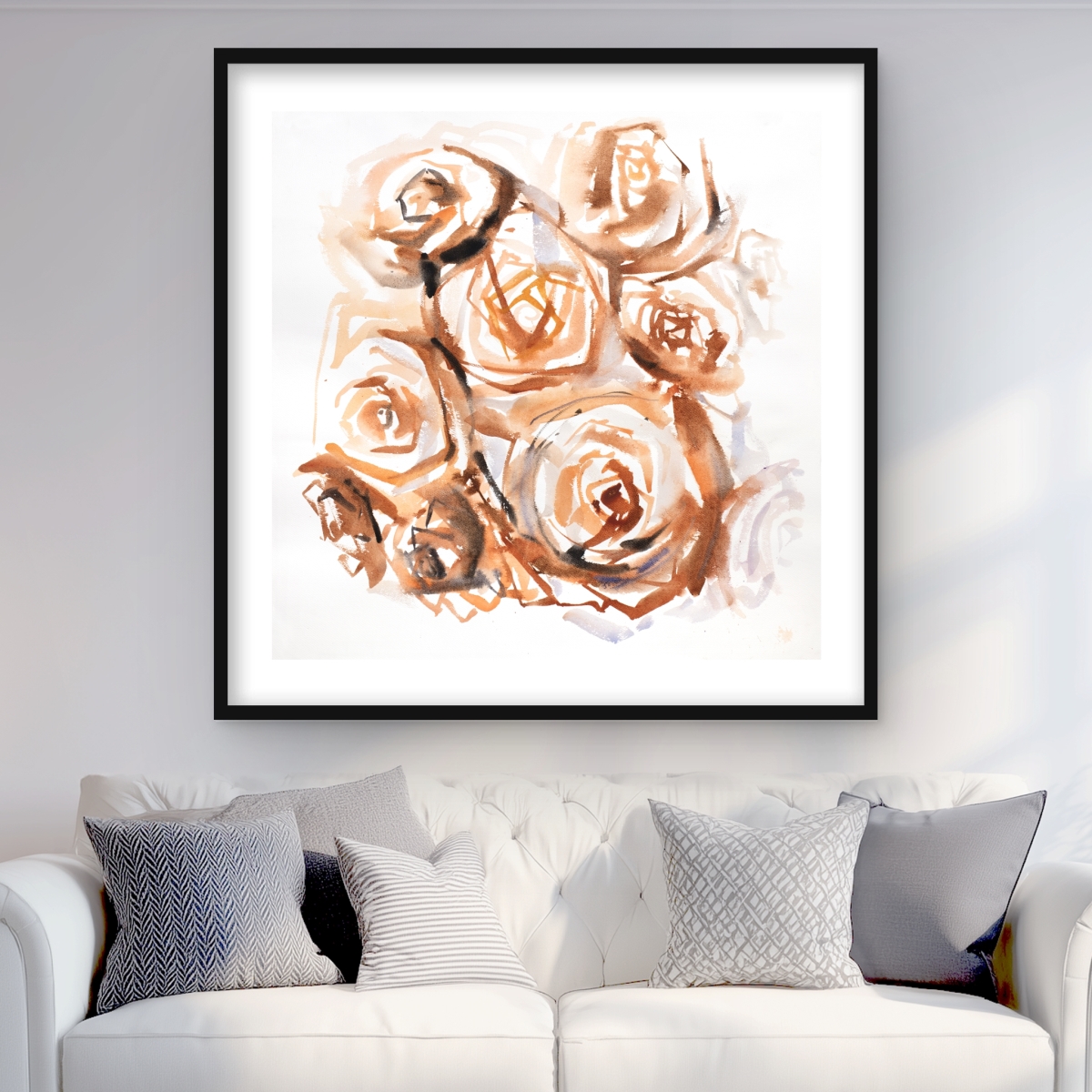 C1FM3636WHBXVC 36 x 36 in. Abstract Roses with Sepia Style - Framed Matted Print Decor