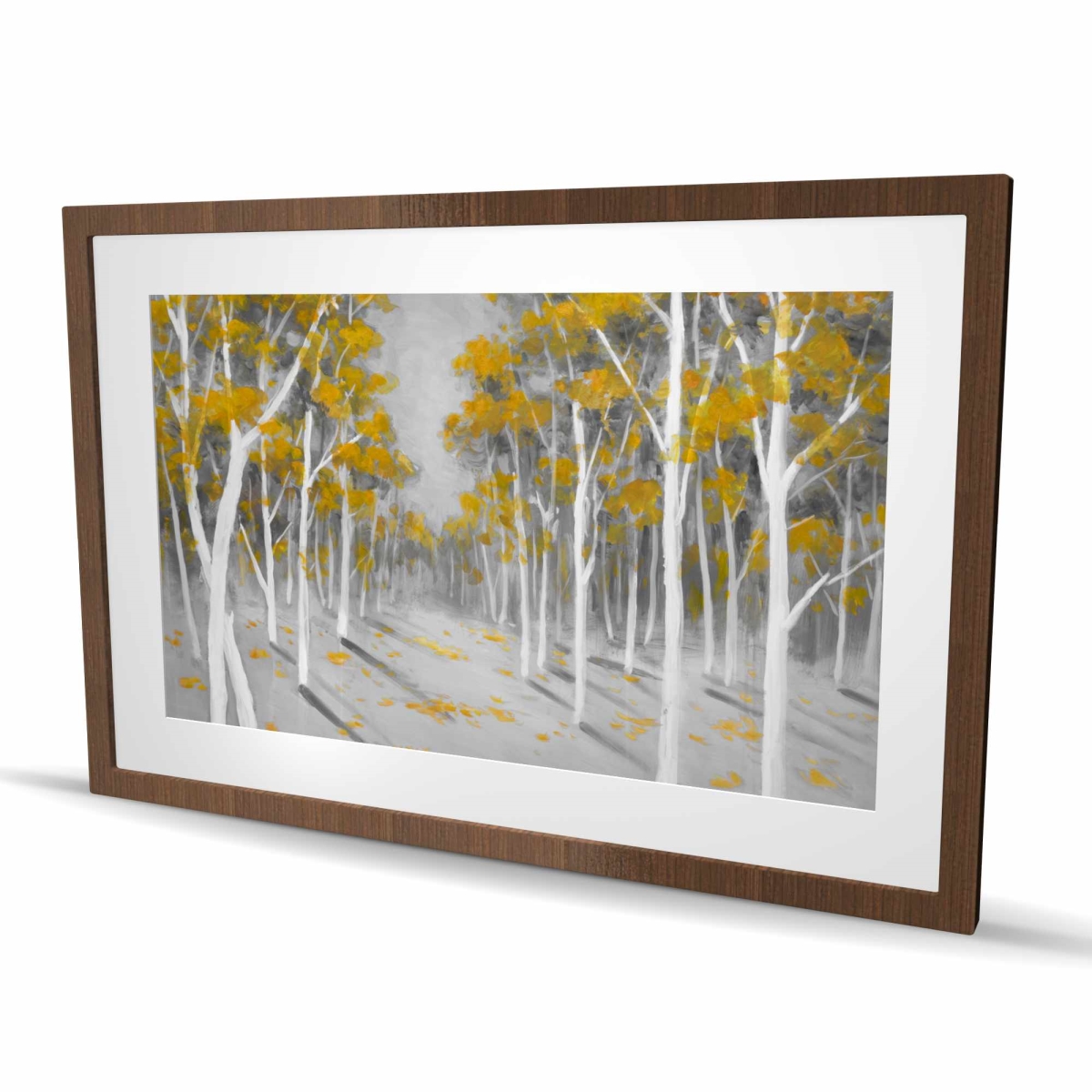 C1FM2436SLXIQ5 24 x 36 in. Yellow Birch Forest - Trees Gray Framed Matted Print Decor