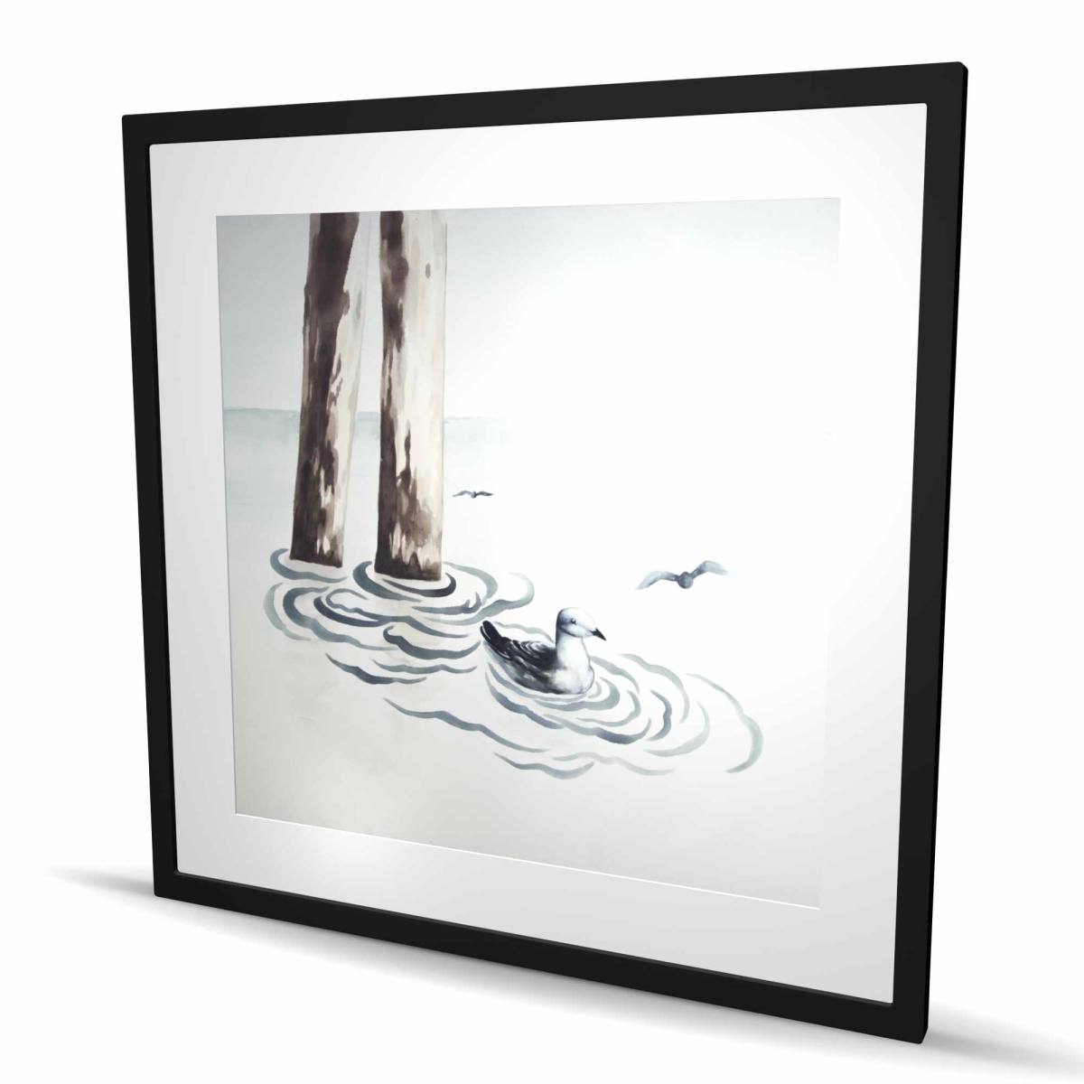 C1FM3636EH7PGT 36 x 36 in. Seagull Blue Illustrative Framed Matted Print - Home Decor