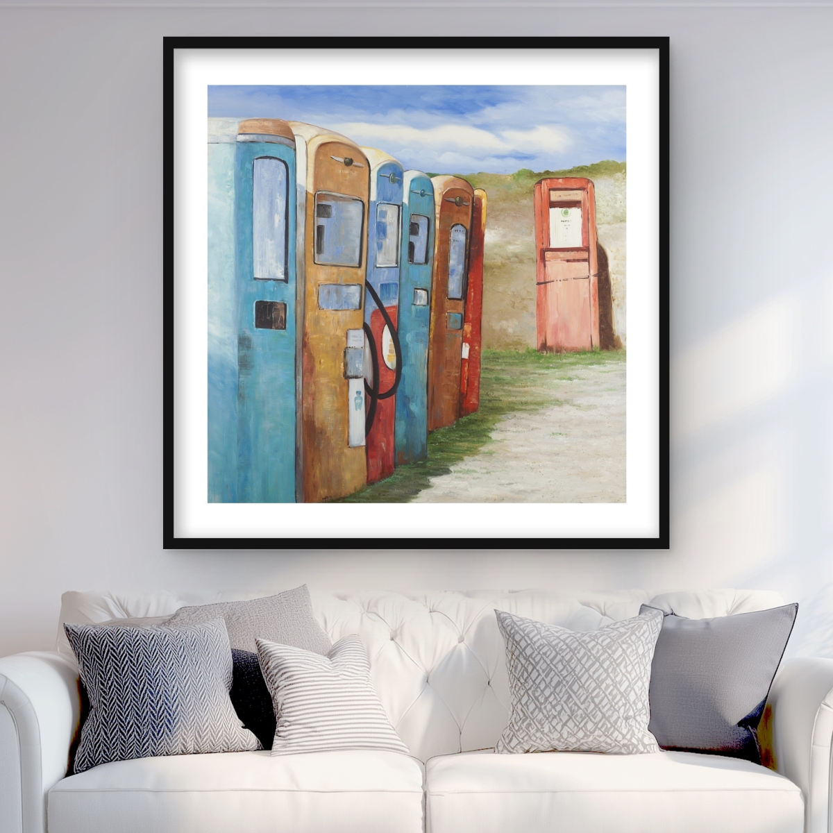 C1FM3636EU7KCI 36 x 36 in. Old Gas Pumps - Blue Still Life Framed Print for Home Decor