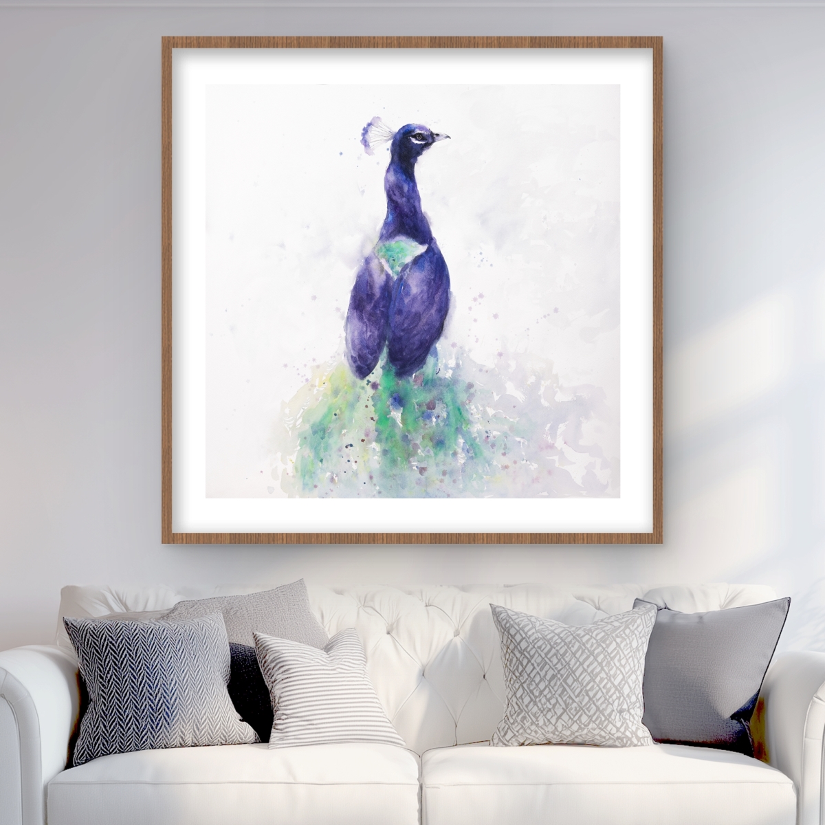 C1FM3636LVOPD4 36 x 36 in. Graceful Peacock - Framed Matted Print - Bedroom Decor