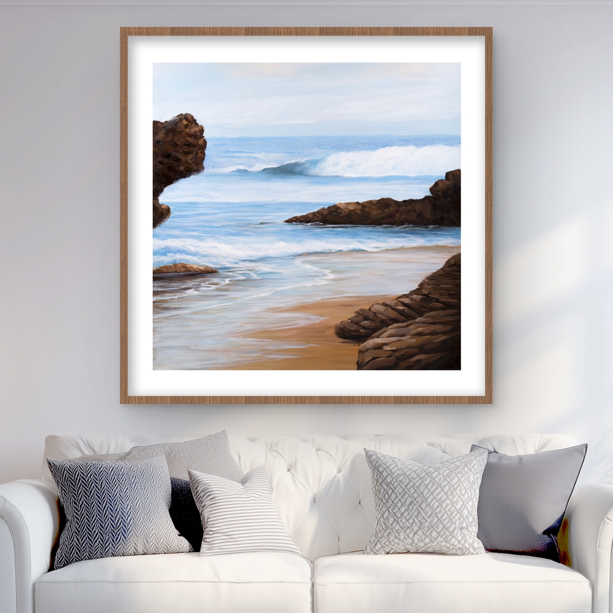 C1FM3636LX2UBI 36 x 36 in. Rocks & Seaside - Marine Blue Framed Matted Print Decor