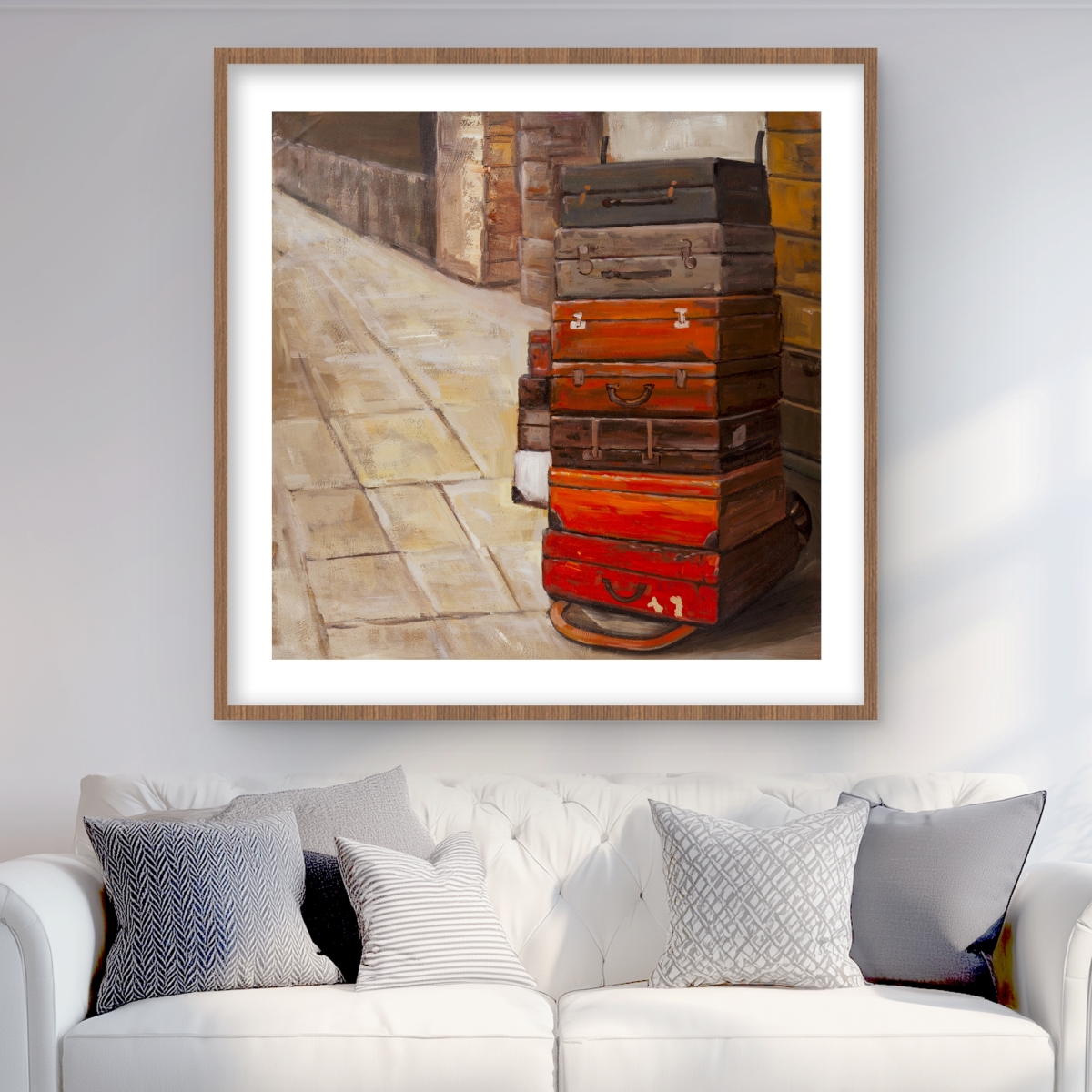 C1FM363627UNSC 36 x 36 in. Old Traveling Suitcases - Still Life Brown Framed Print