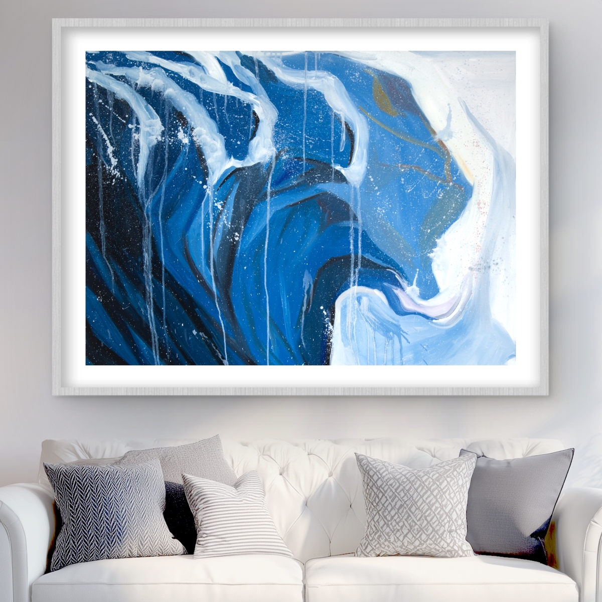 C1FM36484TY7JG 36 x 48 in. Abstract Wave in Motion - Coastal Blue Framed Matted Print