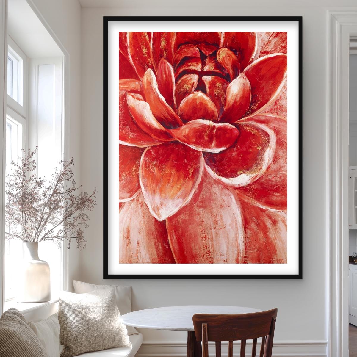 C1FM3648ASDFWI 36 x 48 in. Red Chrysanthemum - Framed Matted Print for Office Decor