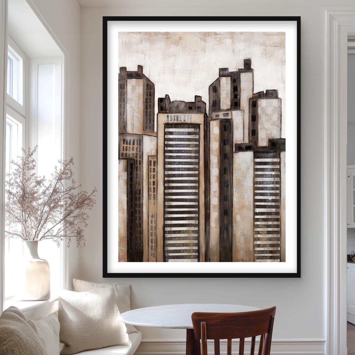 C1FM36487EGMWU 36 x 48 in. Striped Skyscrapers - Modern Building Framed Matted Print