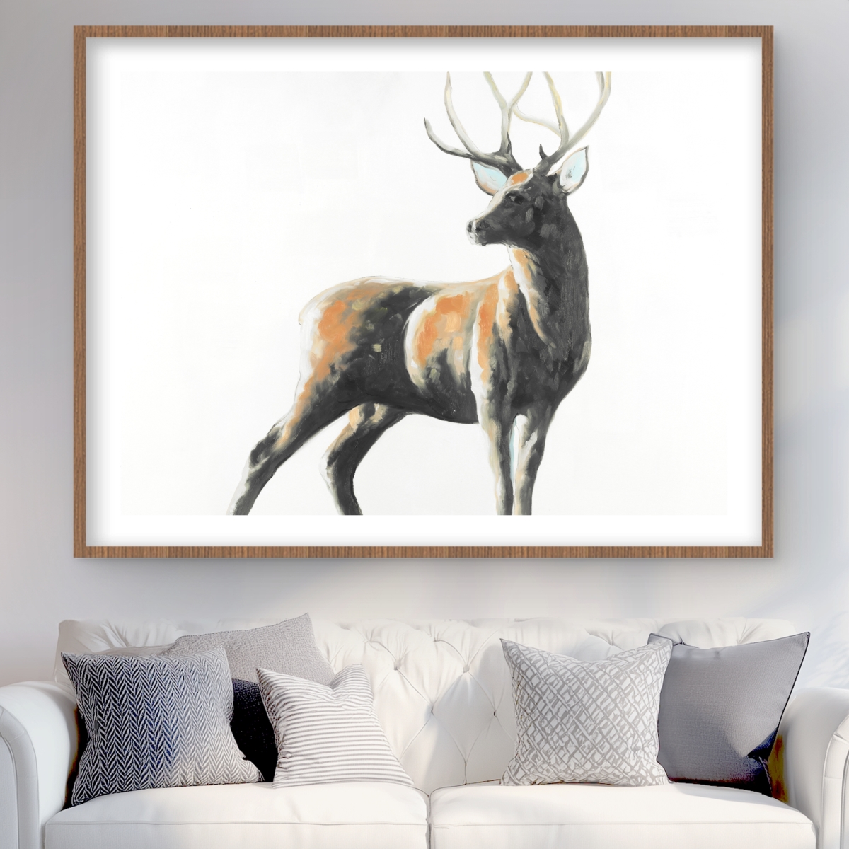 C1FM36487U1XSD 36 x 48 in. Abstract Deer - Framed Matted Print for Holiday Home Decor