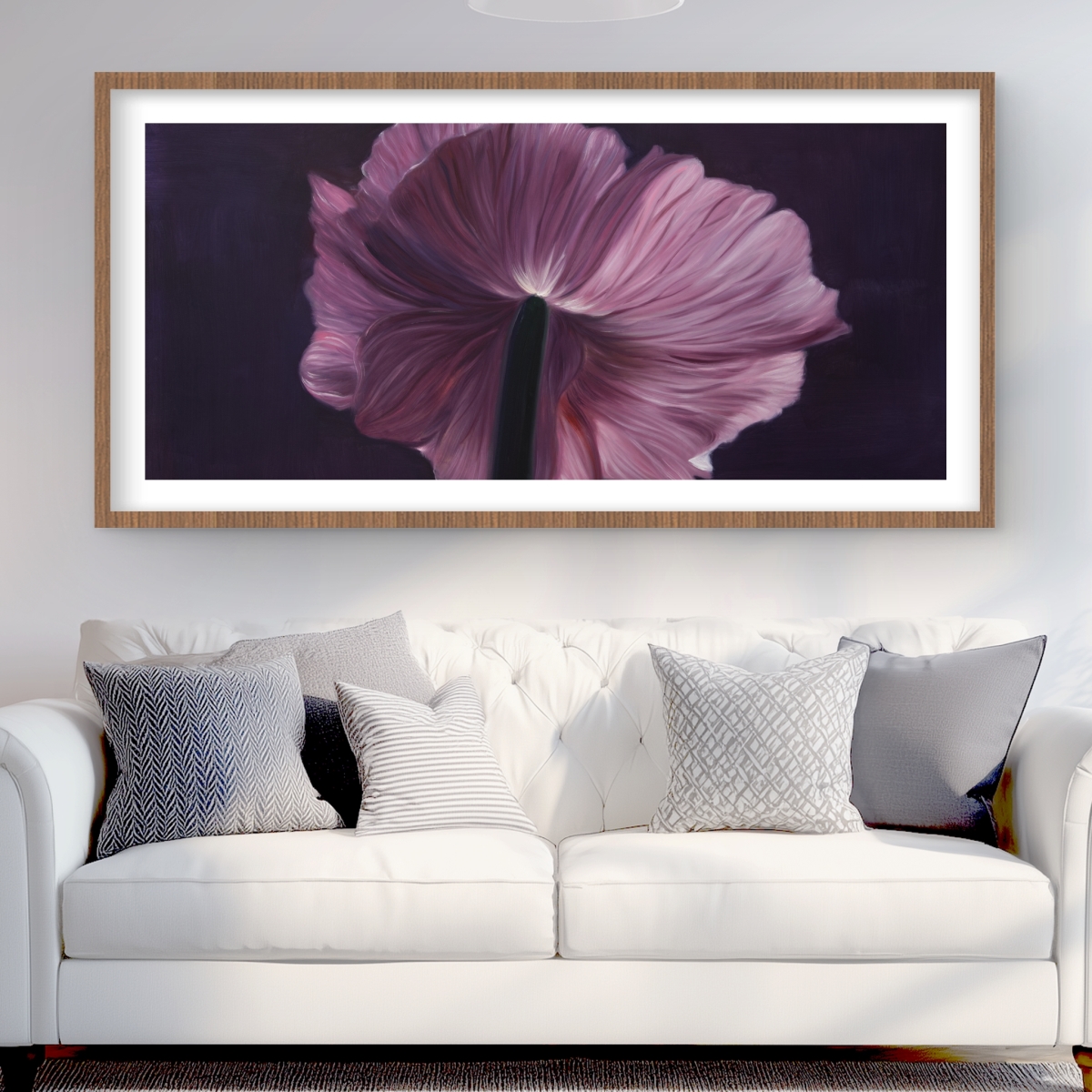 C1FM244809UQ74 24 x 48 in. Purple Petals - Botanical Romantic Framed Matted Print Decor