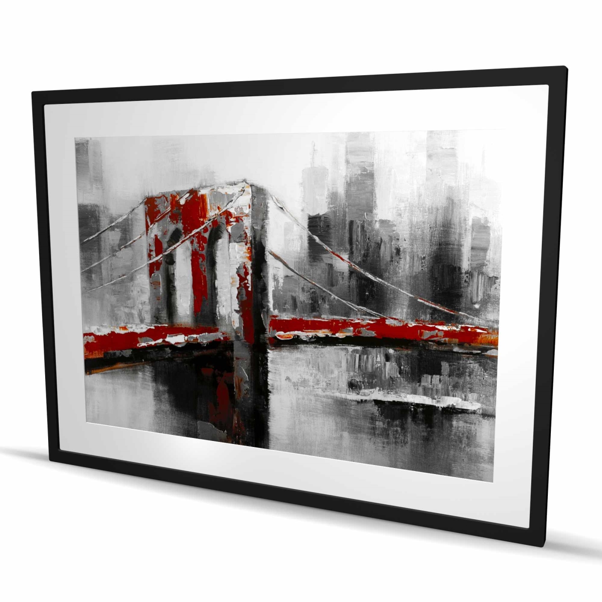 C1FM3648DR7F7S 36 x 48 in. Abstract & Red Brooklyn Bridge - Gray Architecture Print