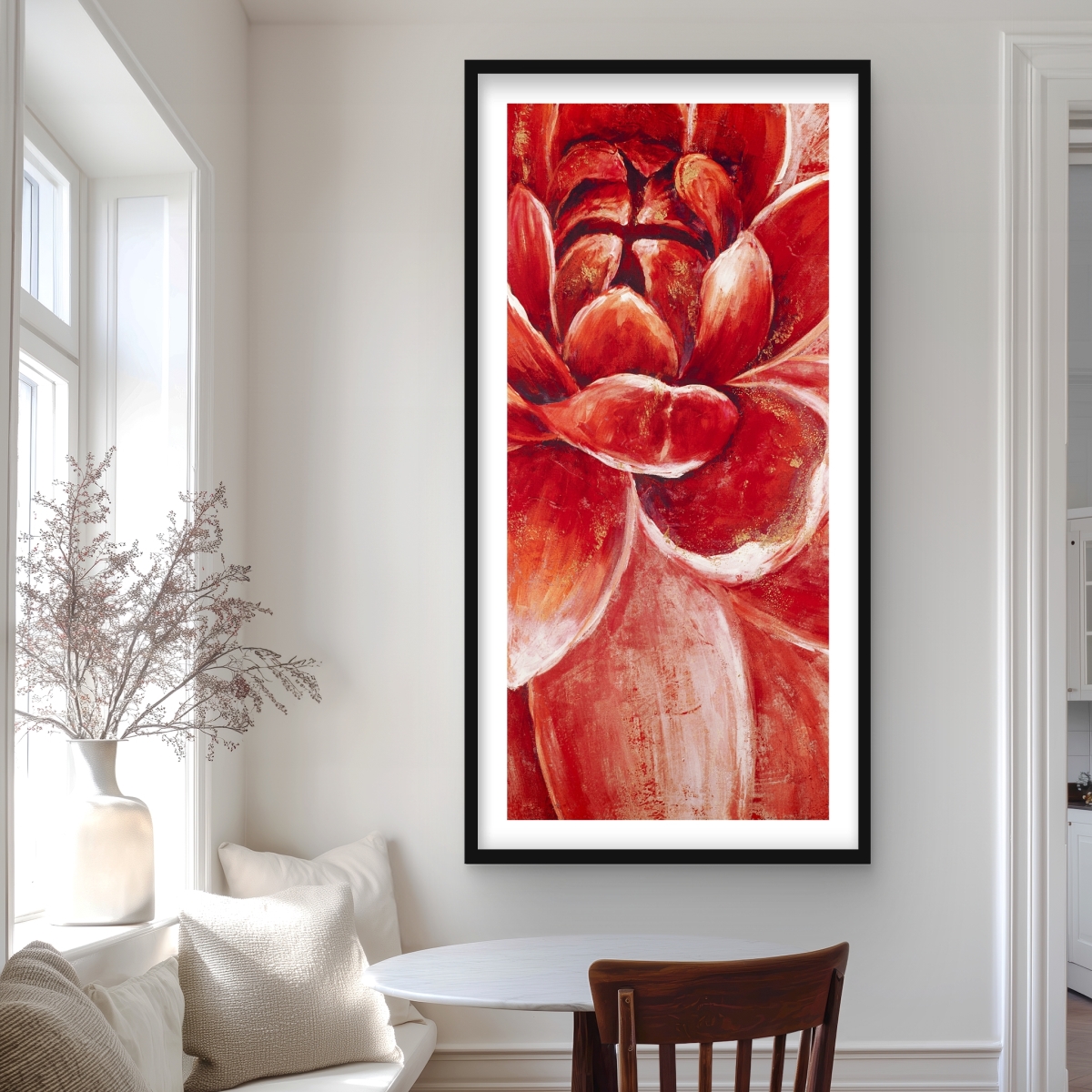 C1FM2448DOFI08 24 x 48 in. Red Chrysanthemum - Livingroom Red Framed Matted Print Decor