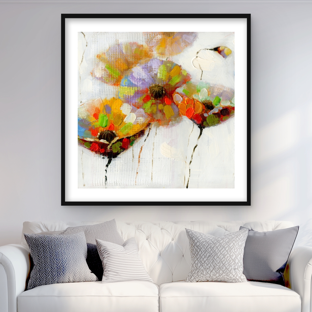 C1FM363658VRLS 36 x 36 in. Color Dotted Flowers - Framed Matted Print for Home Decor