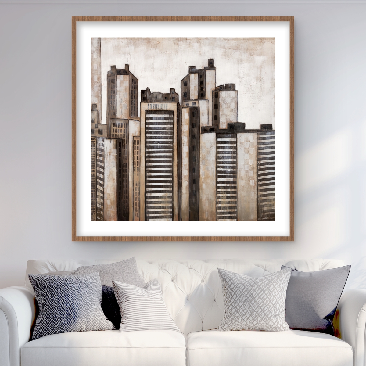 C1FM3636U5PFTH 36 x 36 in. Striped Skyscrapers - Framed Matted Print for Home Decor
