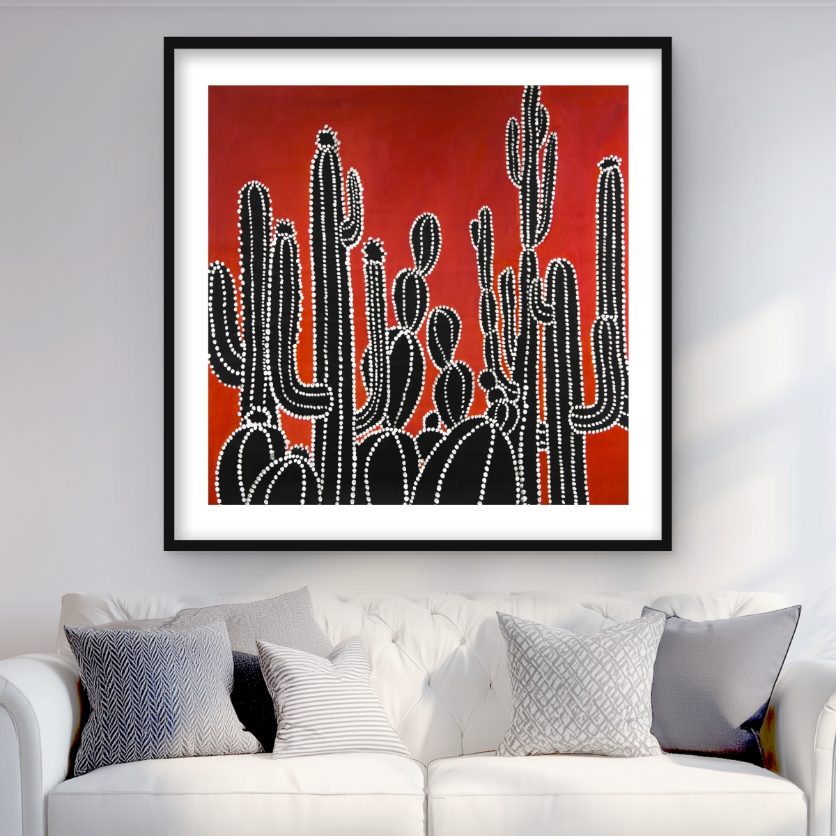 C1FM3636UKB1E7 36 x 36 in. Black Tall Cactus - Retro Black Framed Matted Print Decor
