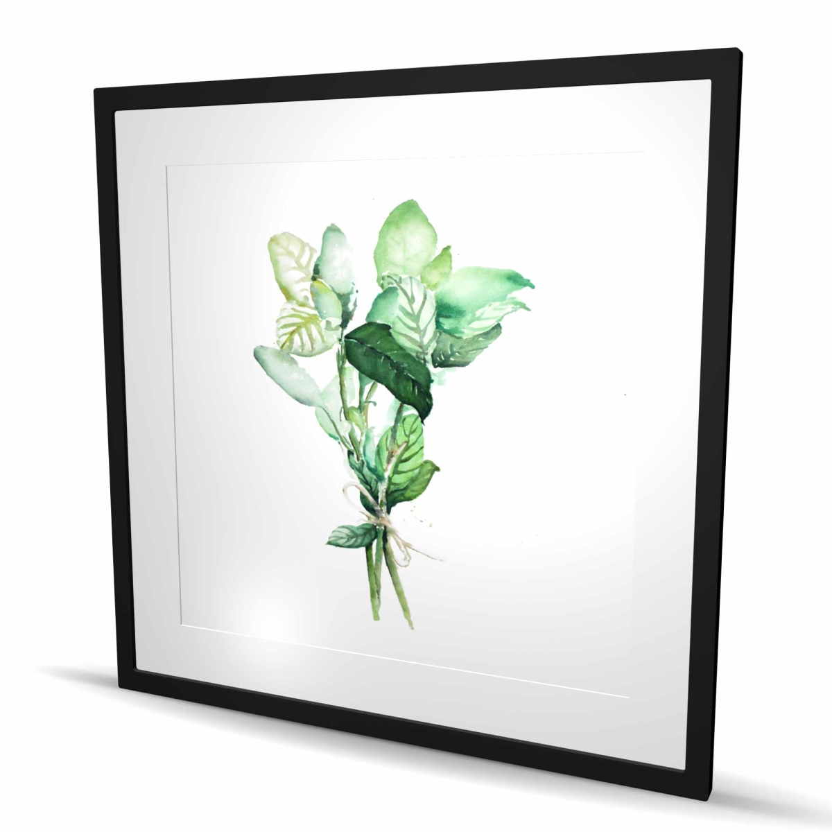 C1FM3636WHTL31 36 x 36 in. Tied Up Basil Leaves Bundle - Gastronomy Framed Print Decor