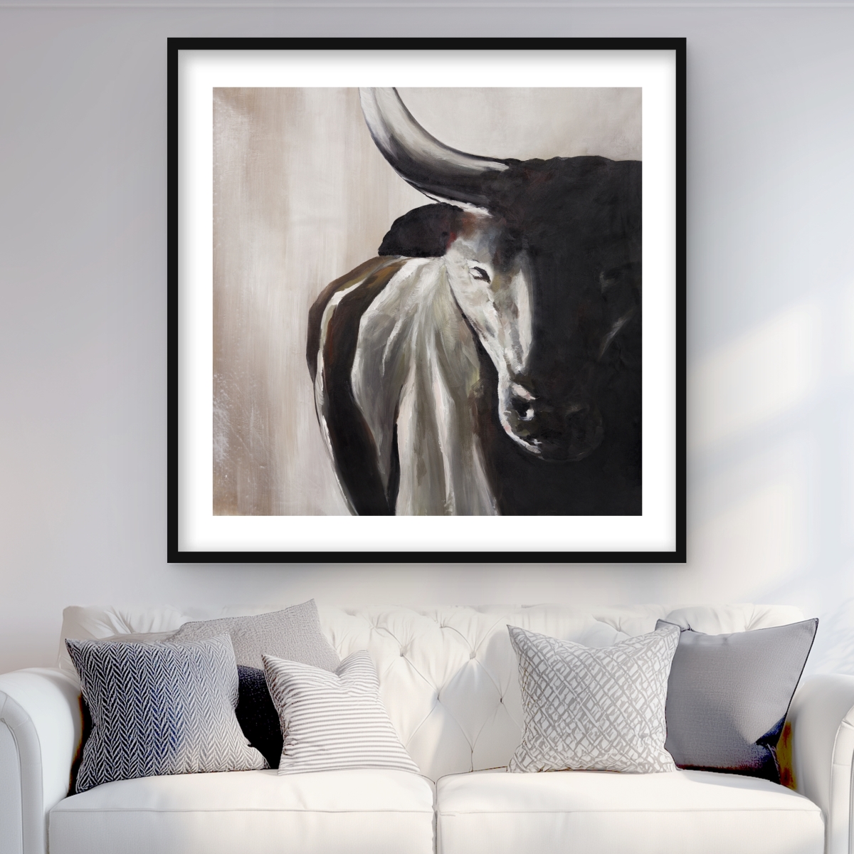 C1FM3636LCKCWL 36 x 36 in. Bull Head Front View - Western Bedroom Framed Print Decor