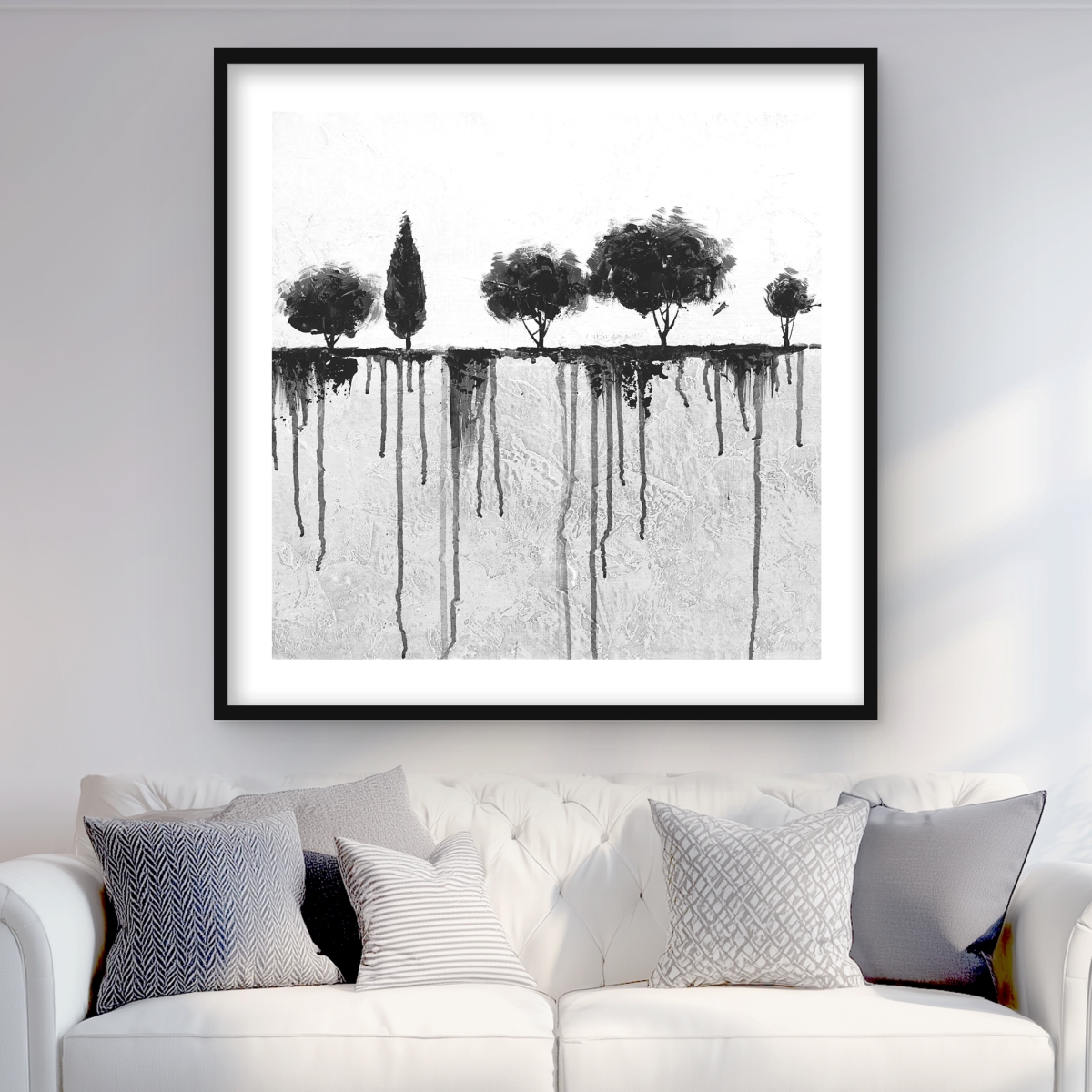 C1FM3636LL3BKQ 36 x 36 in. Ink Bleeding Trees - Black Trees Framed Matted Print Decor