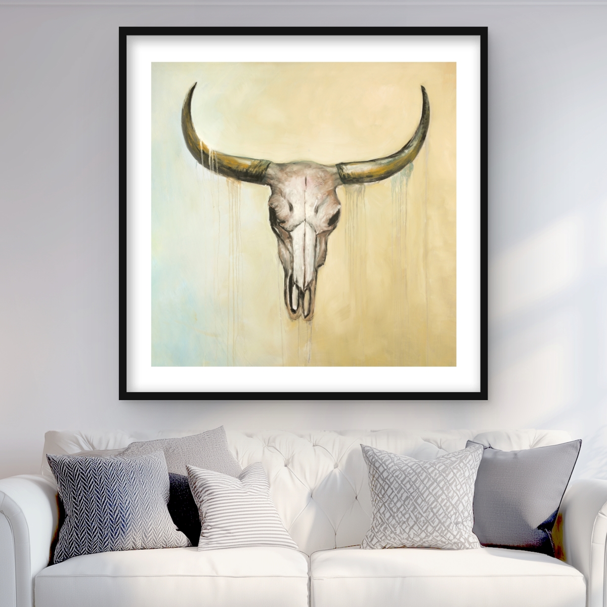 C1FM36364V0Y6T 36 x 36 in. Cow Skull - Rustic Framed Matted Print for Home Decor