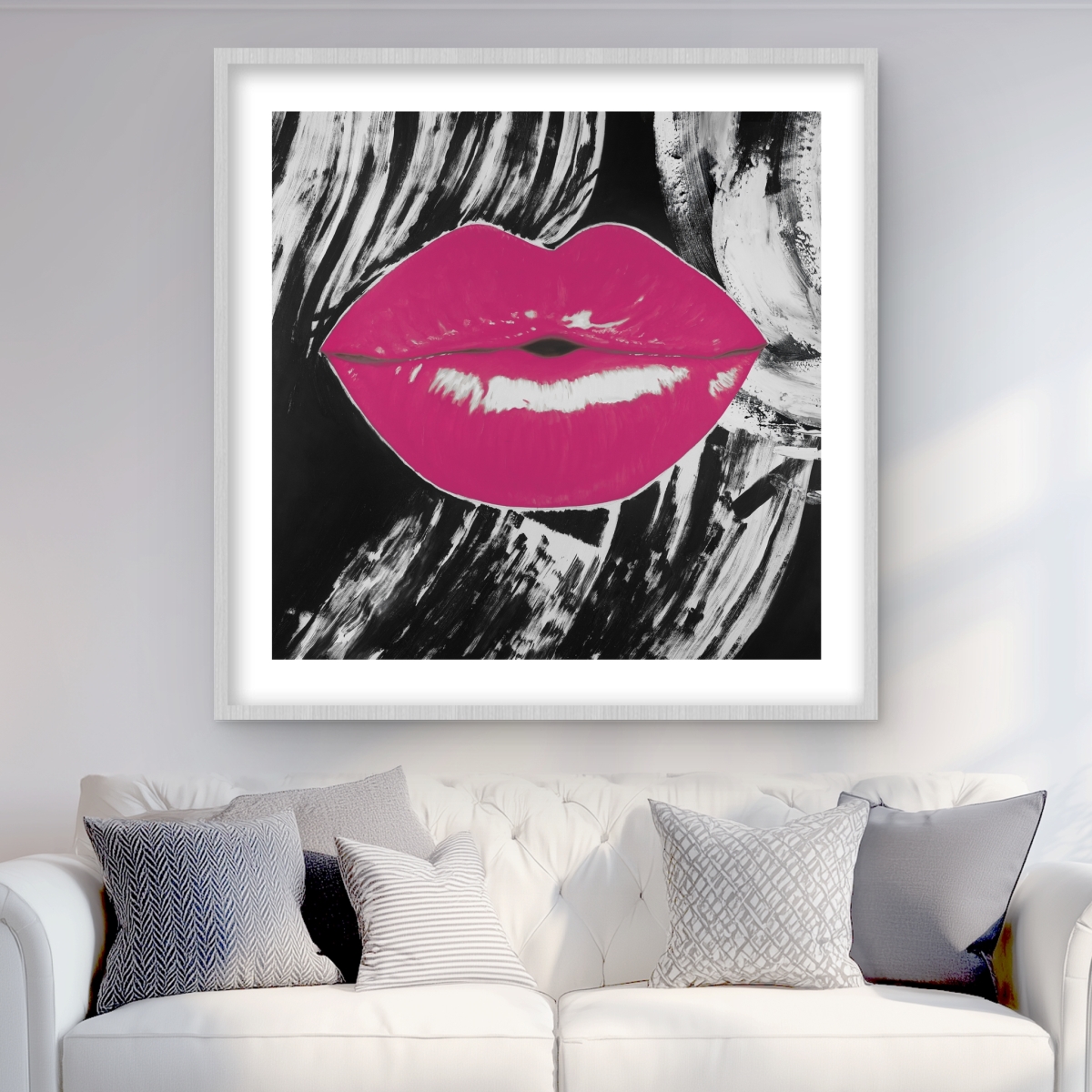 C1FM3636Z5JE4P 36 x 36 in. Pink Glossy Lips - Framed Matted Print for Home Decor