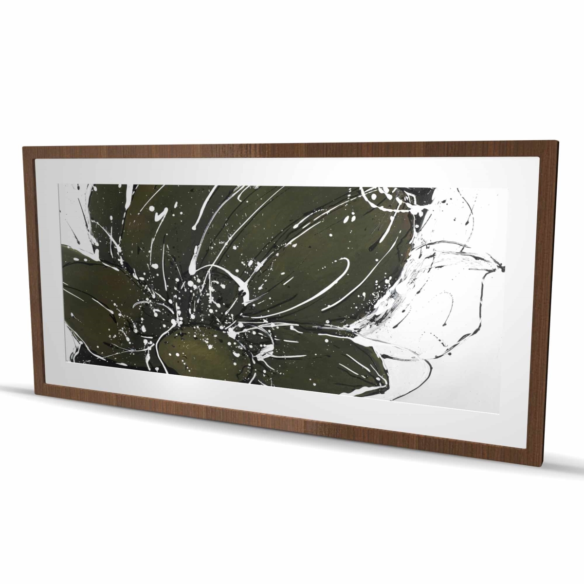 C1FM2448RIIXE0 24 x 48 in. Abstract Flower with Paint Splash - Framed Matted Print Bedroom Decor