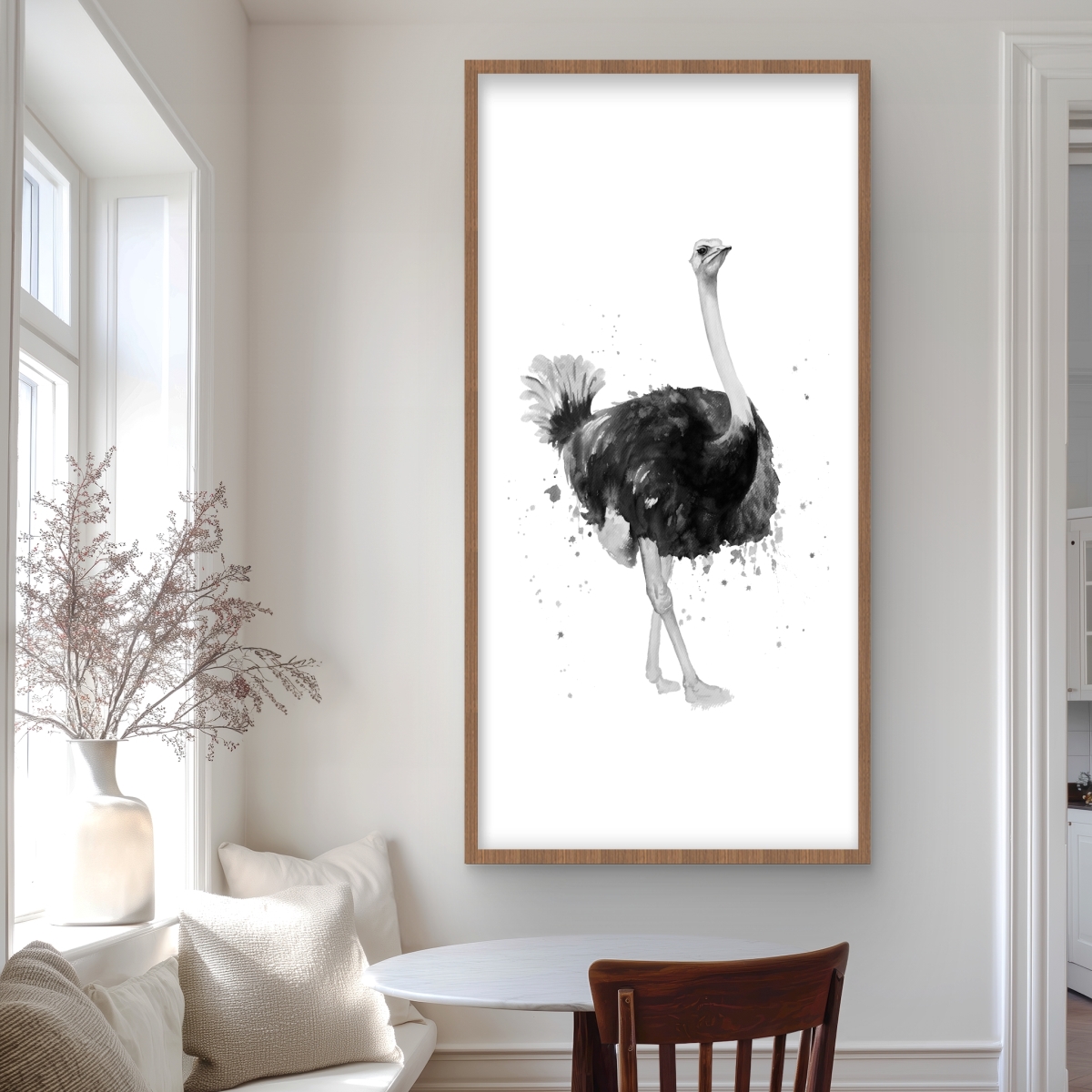 C1FM2448C8K0BG 24 x 48 in. Proud Ostrich - Monochrome Framed Matted Print for Decor