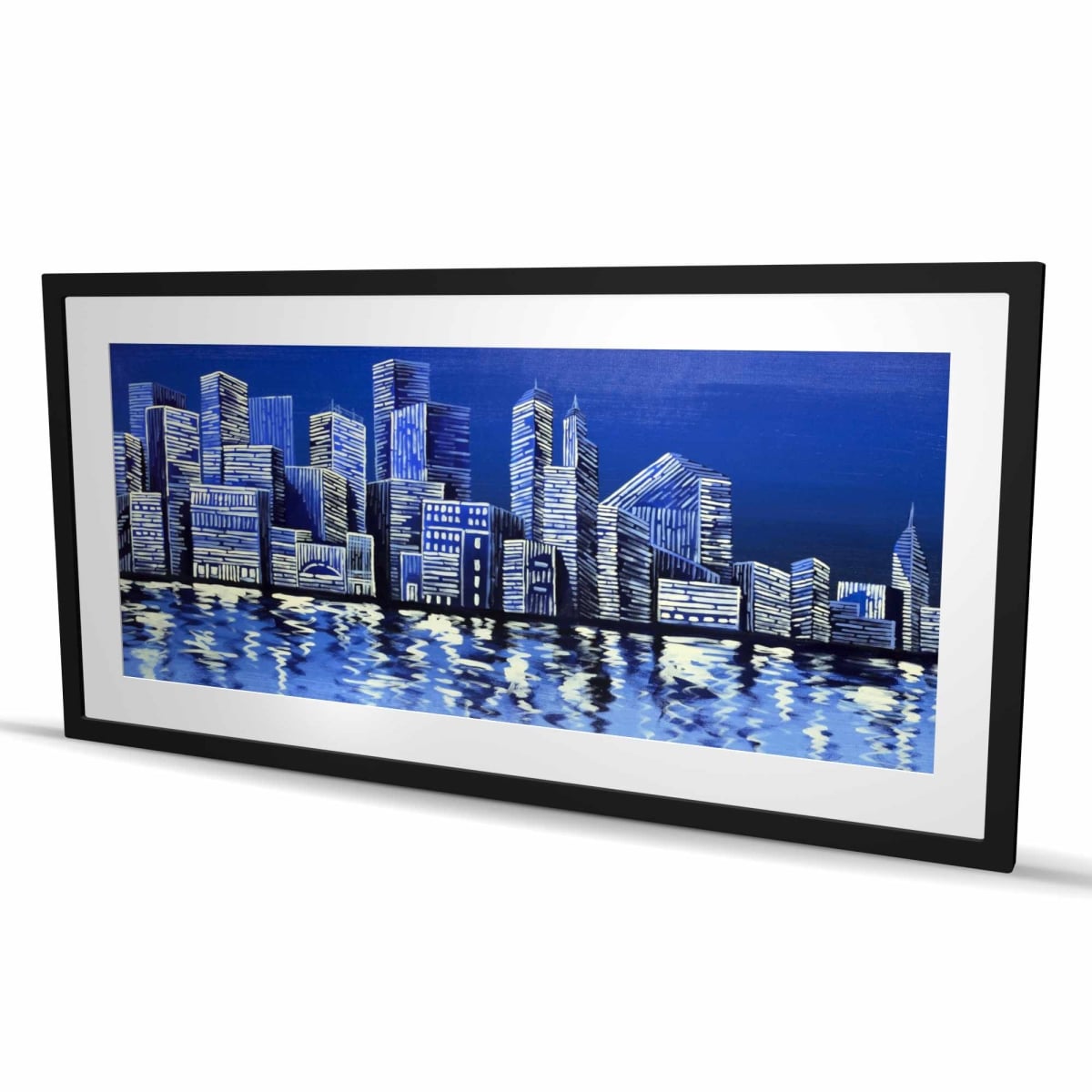 C1FM24484WNQ1S 24 x 48 in. Blue Skyline - Building Cities Framed Matted Print for Decor