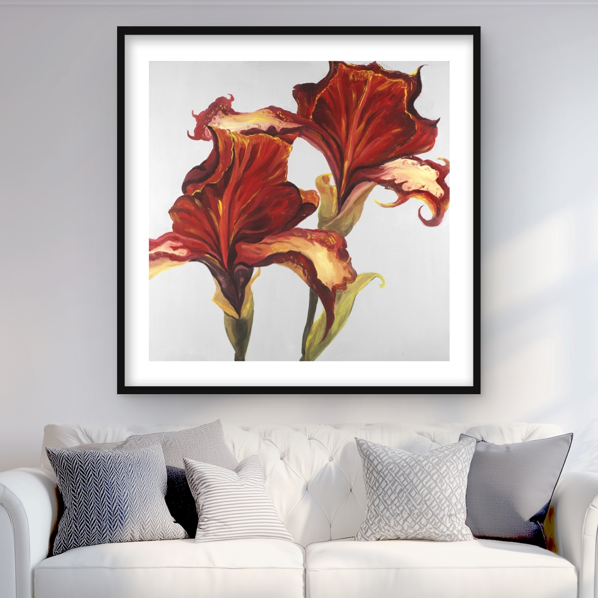 C1FM3636YW3KVS 36 x 36 in. Lilies with Fall Colors - Framed Matted Print for Home Decor