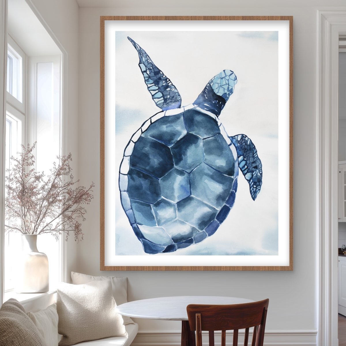 C1FM3648GA1WOZ 36 x 48 in. Blue Turtle - Exotic Bathroom Framed Matted Print for Decor