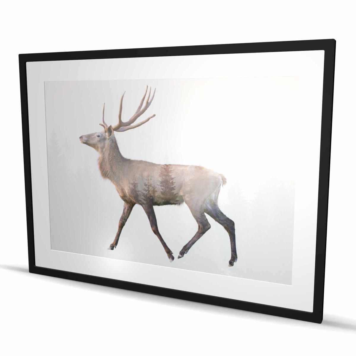 C1FM3648GM2JFN 36 x 48 in. Deer & Forest - Framed Matted Print for Home Decor