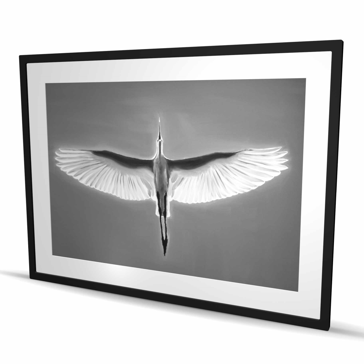C1FM36487RUPI4 36 x 48 in. Great Blue Heron in Flight - Monochrome Framed Print - Decor