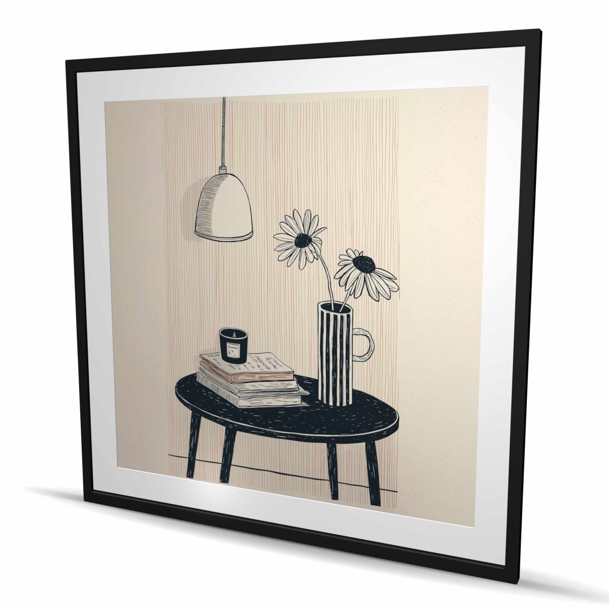 C1FM4848C5GNTT 48 x 48 in. Rough Table - Still Life White Framed Matted Print for Decor