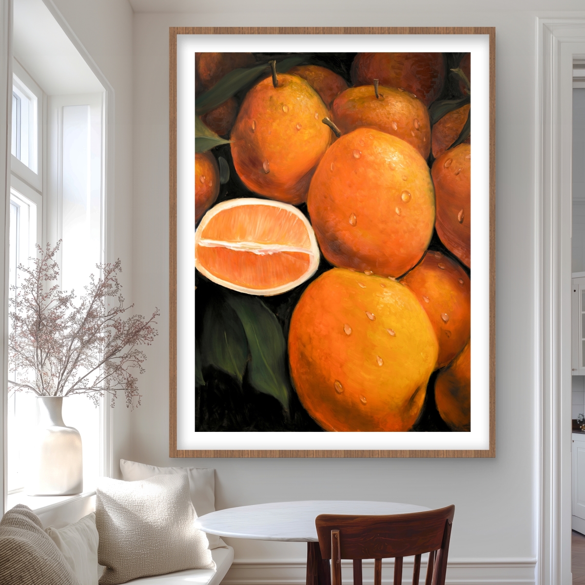 C1FM3648SPA3GY 36 x 48 in. Fresh Oranges - Kitchen Hyperrealist Framed Matted Print