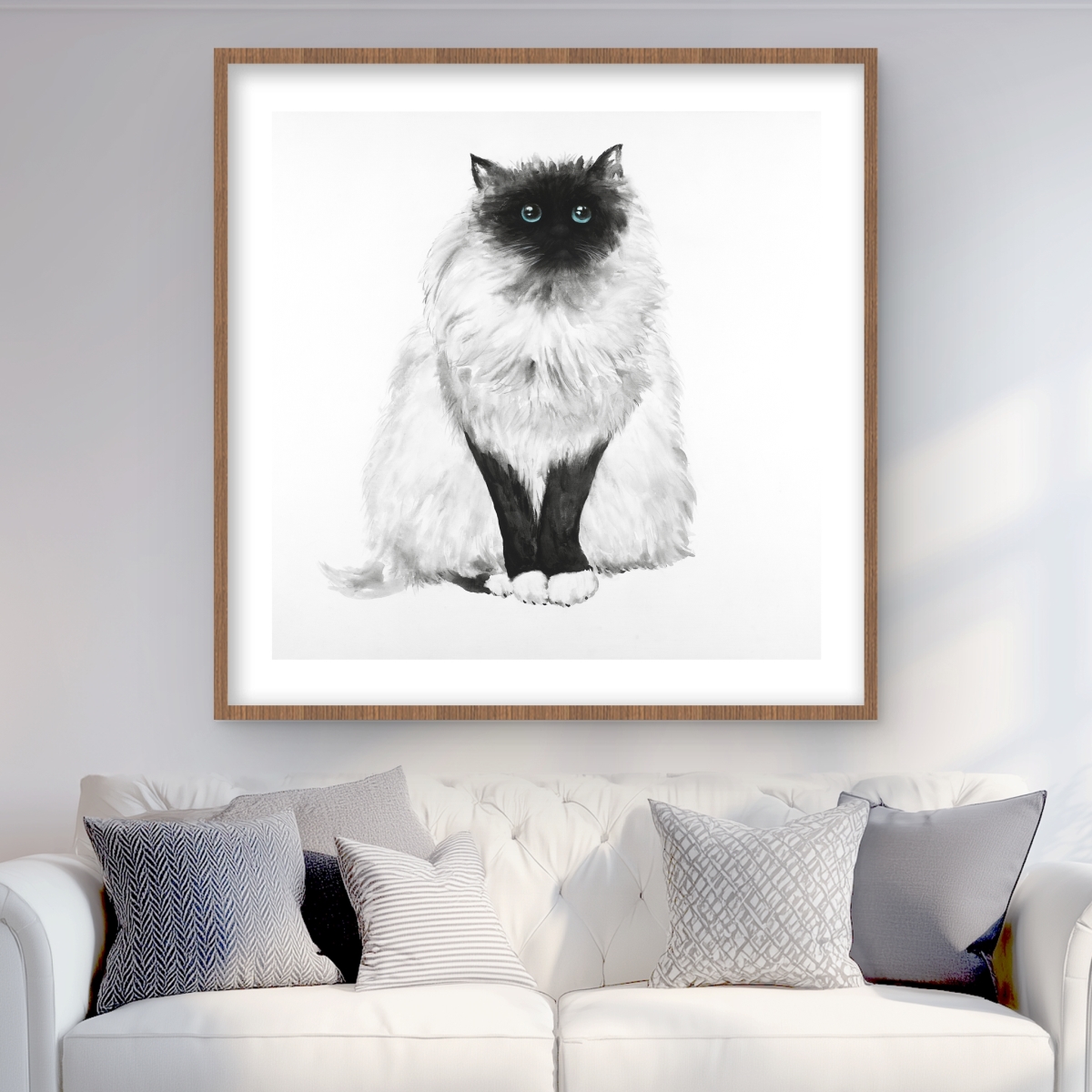 C1FM3636D35XUS 36 x 36 in. Blue Eyes Fluffy Siamese Cat Print - Turquoise Framed Decor