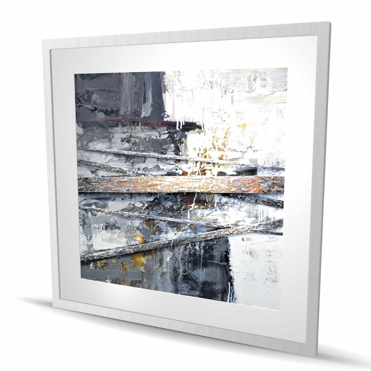 C1FM3636D4AKXI 36 x 36 in. Texturized Paint Splashing Stripes - Abstract Gray Print