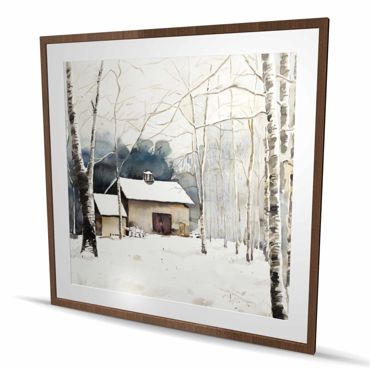 C1FM4848A177BG 48 x 48 in. Small Winter Barn - Bathroom Snow Framed Matted Print Decor
