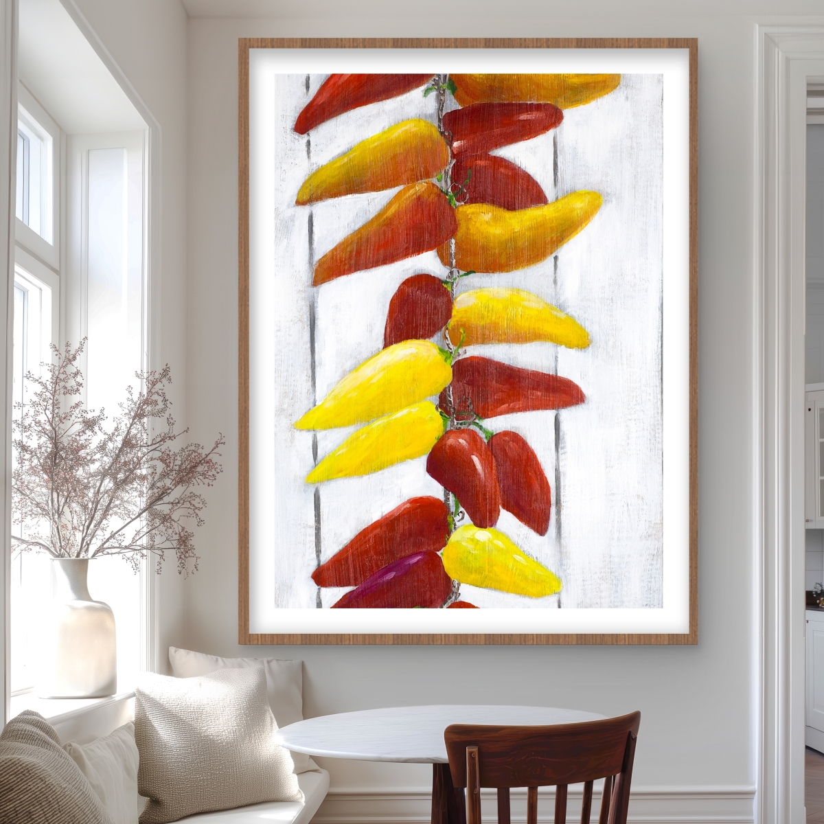 C1FM36488PK13W 36 x 48 in. Rope of Peppers with Wood Background - Food Still Life Print