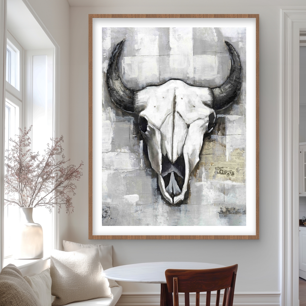 C1FM3648J8WT4M 36 x 48 in. Industrial Style Bull Skull - Man Cave Decor Framed Print