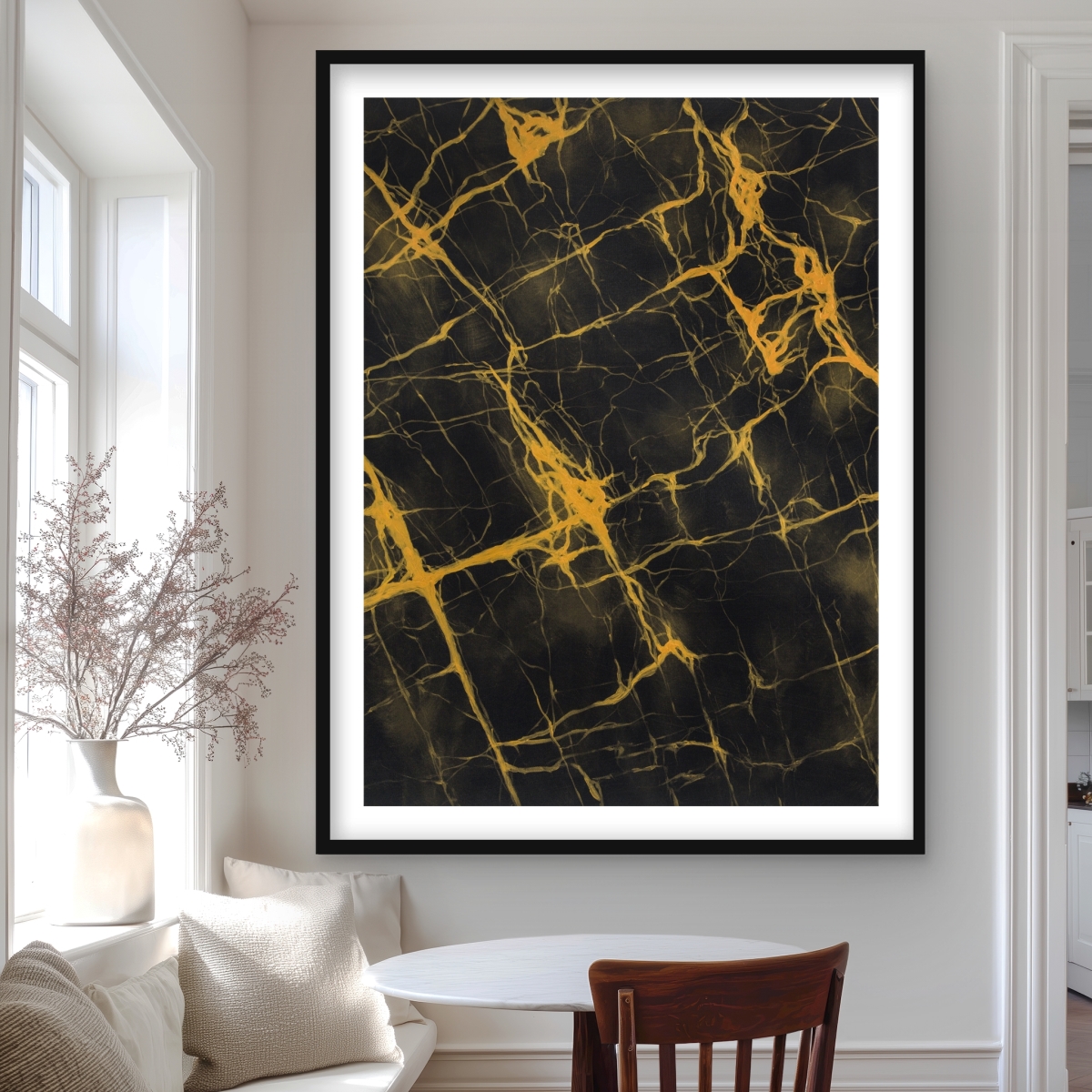 C1FM3648AHRUKJ 36 x 48 in. Black & Gold Marble - Modern Abstract Framed Print Decor