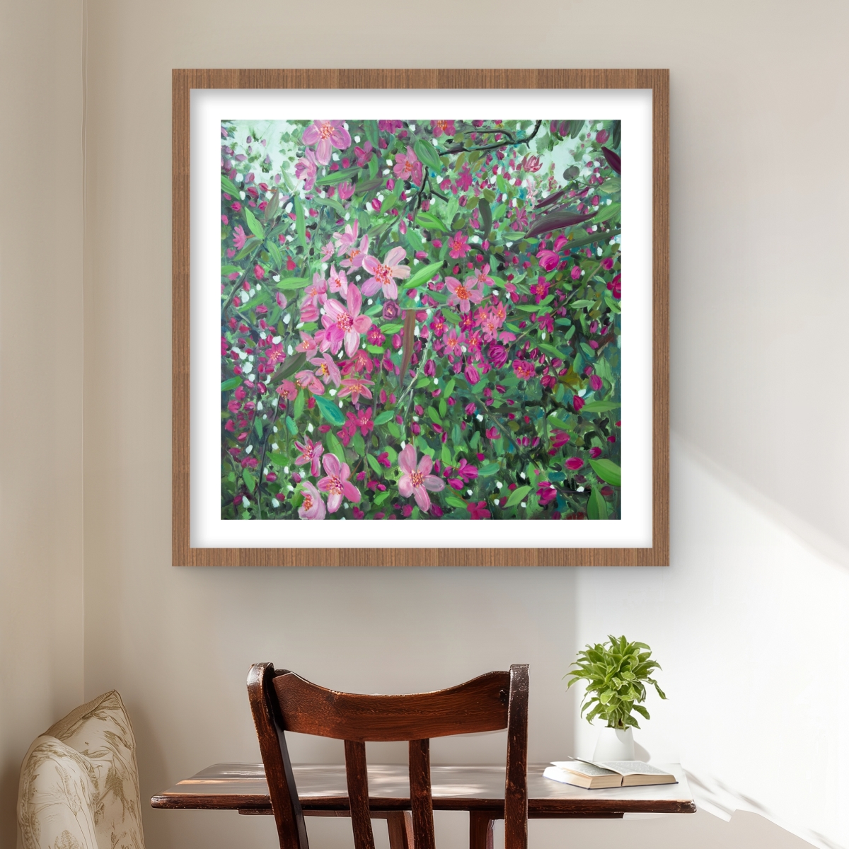 C1FM242402O0AH 24 x 24 in. Cherry Tree Blooming - Framed Matted Print for Home Decor