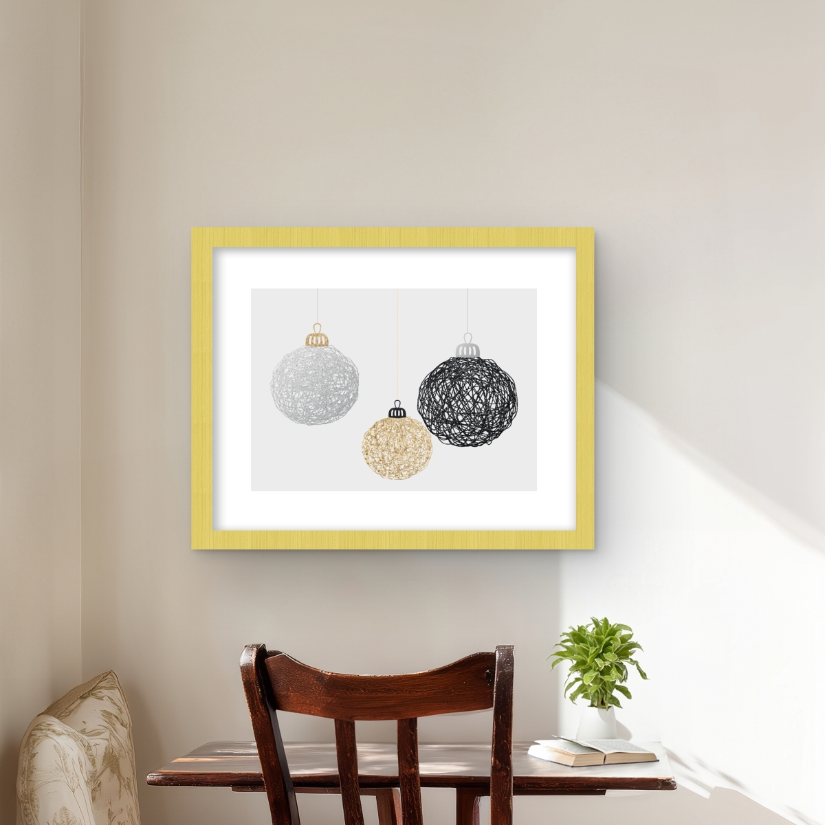 C1FM1620ARQ54G 16 x 20 in. Three Christmas Balls - Modern Pattern Framed Matted Print