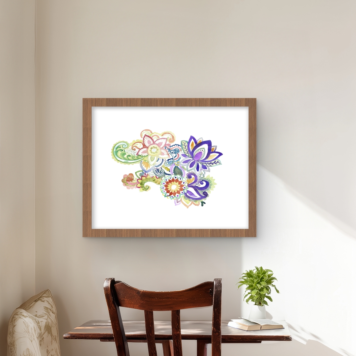 C1FM1620C8P69M 16 x 20 in. Paisley Watercolor - Flowers Patterns Framed Matted Print
