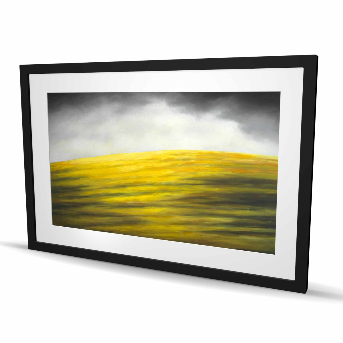 C1FM2436DKM3C7 24 x 36 in. Yellow Hill - Mountains Gray Framed Matted Print for Decor