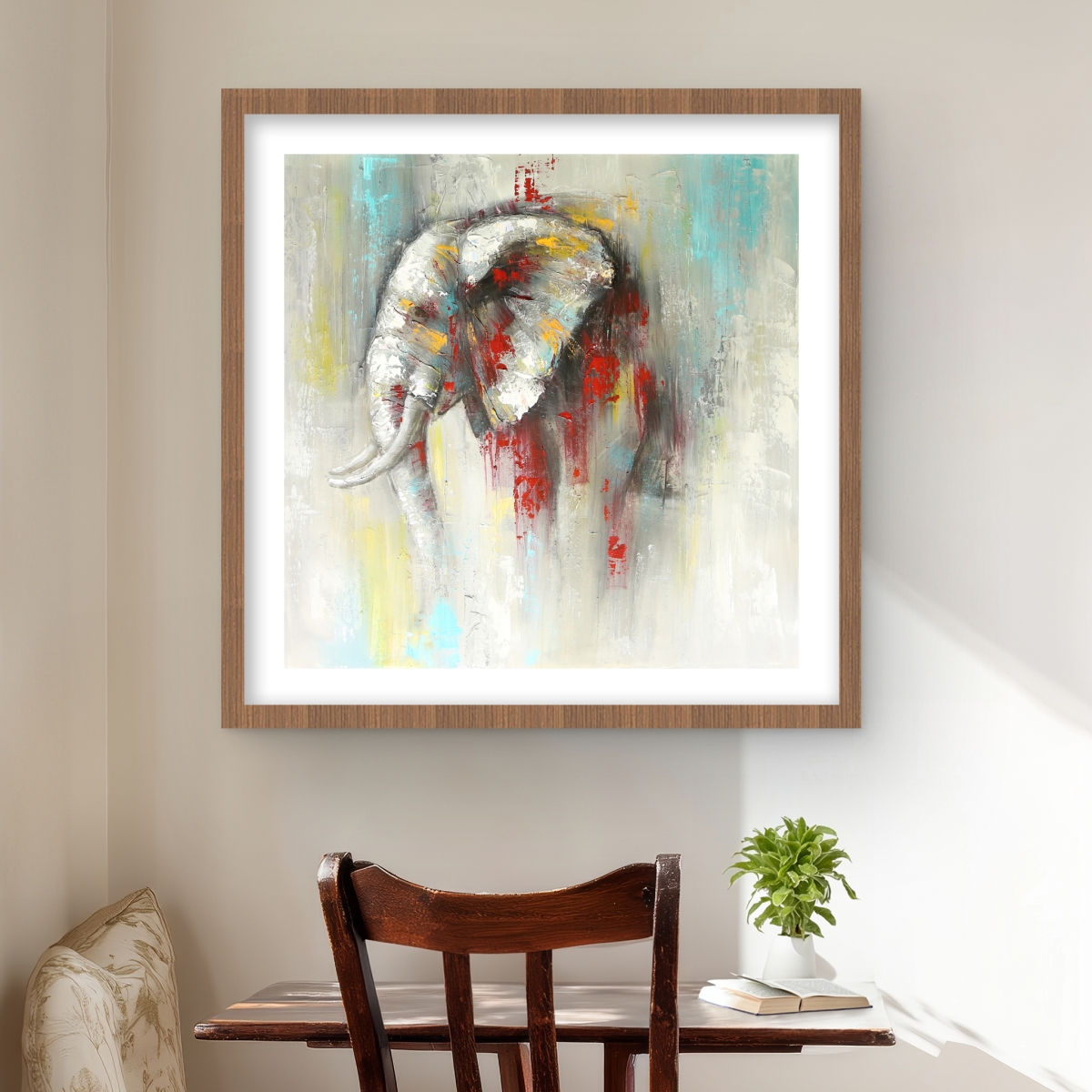 C1FM24240MDPX1 24 x 24 in. Abstract Paint Splash Elephant - Framed Wildlife Decor Print